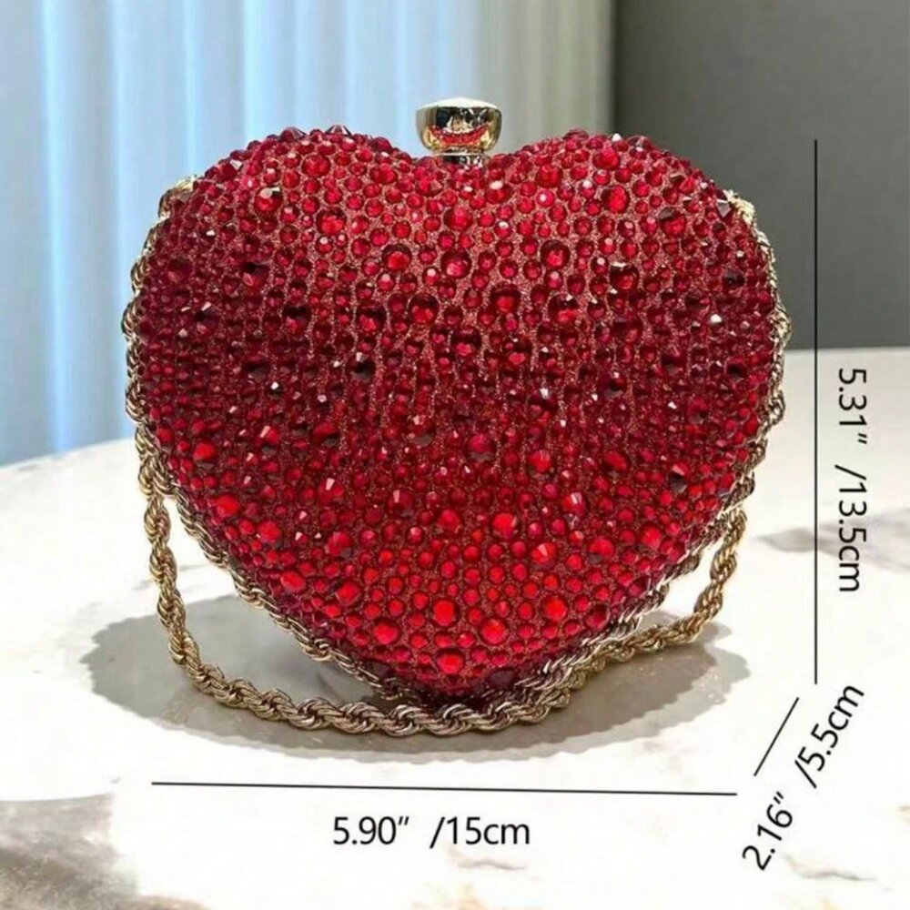 Ruby Red Heart Shape Rhinestone Evening Handbag N… - image 2